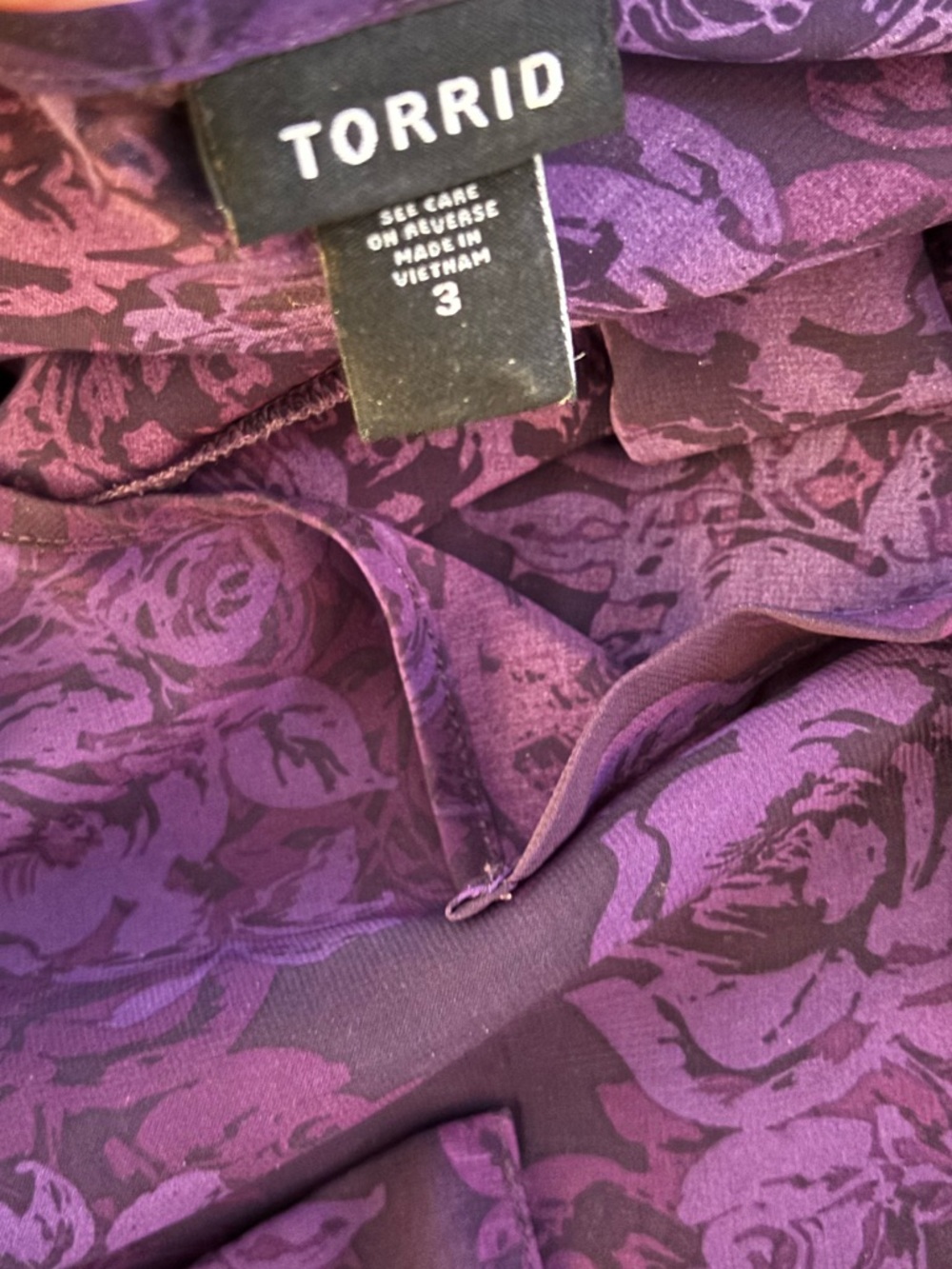 Torrid Size 3 Purple Sheer Floral Blouse | Lightweight Flowing Top - Picture 3 of 5